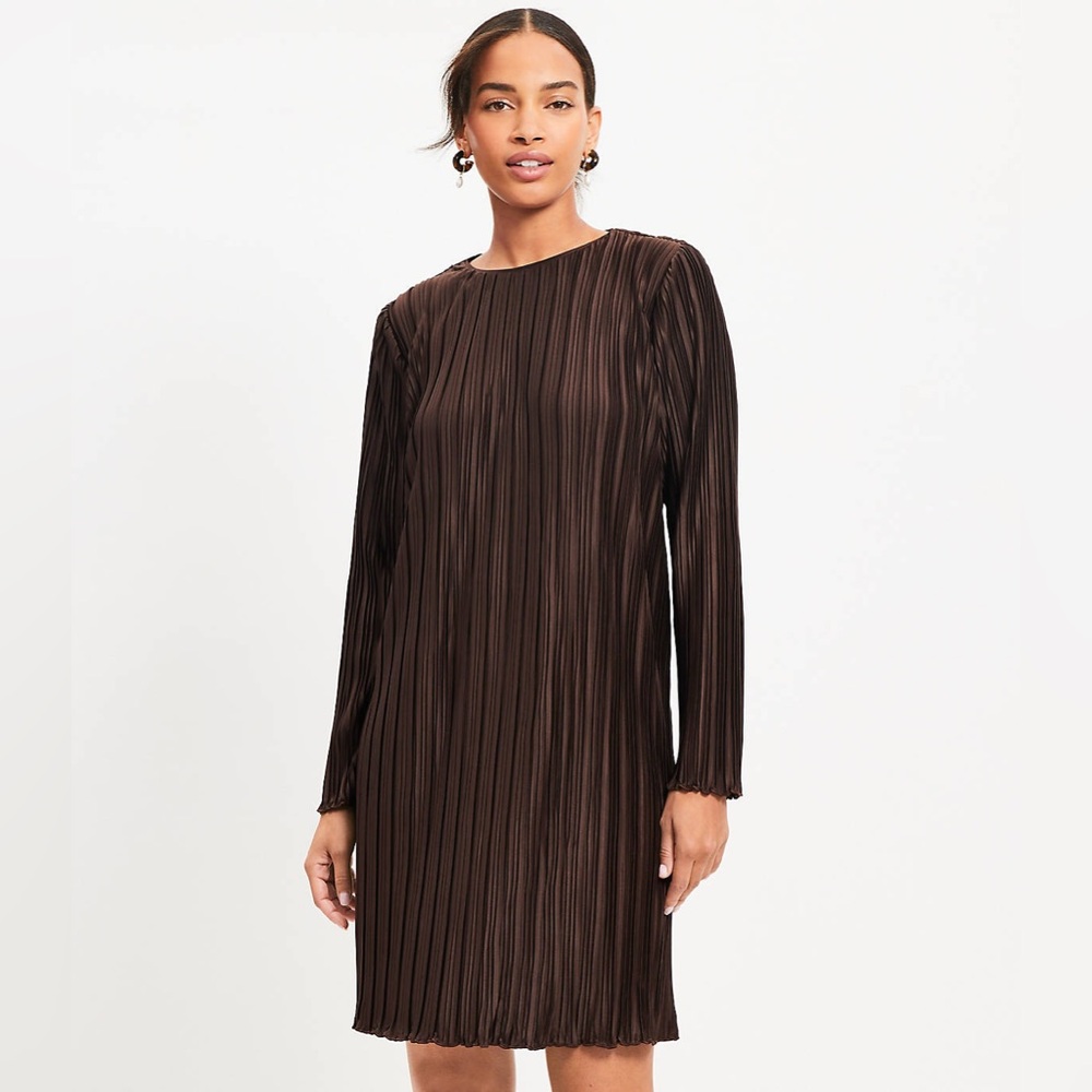 LOFT Brown Pleated Mini Dress